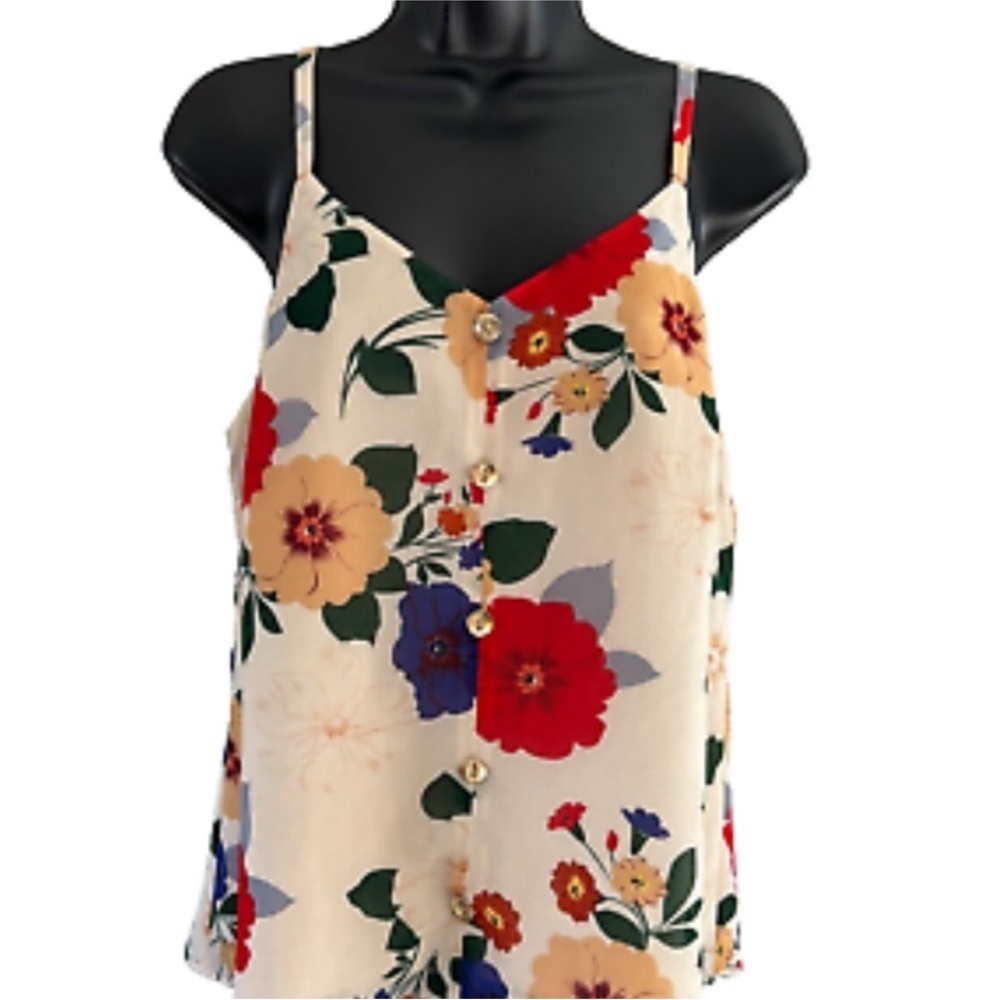 CAbi Red and Blue Buttoned Camisole Top Small